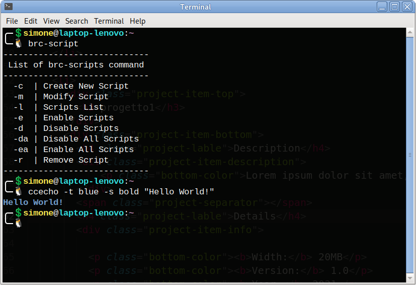 Main screenshot of the script in a termina window.