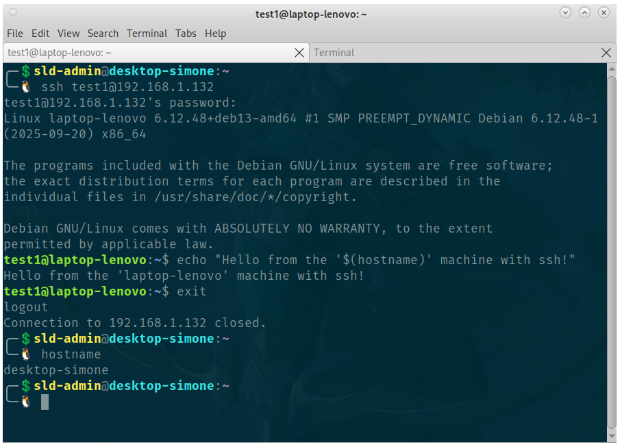 Screenshot about the usage of SSH in Linux.